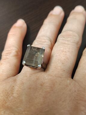 Source Unknown Silver Ring with Pale Blue Rectangular Stone